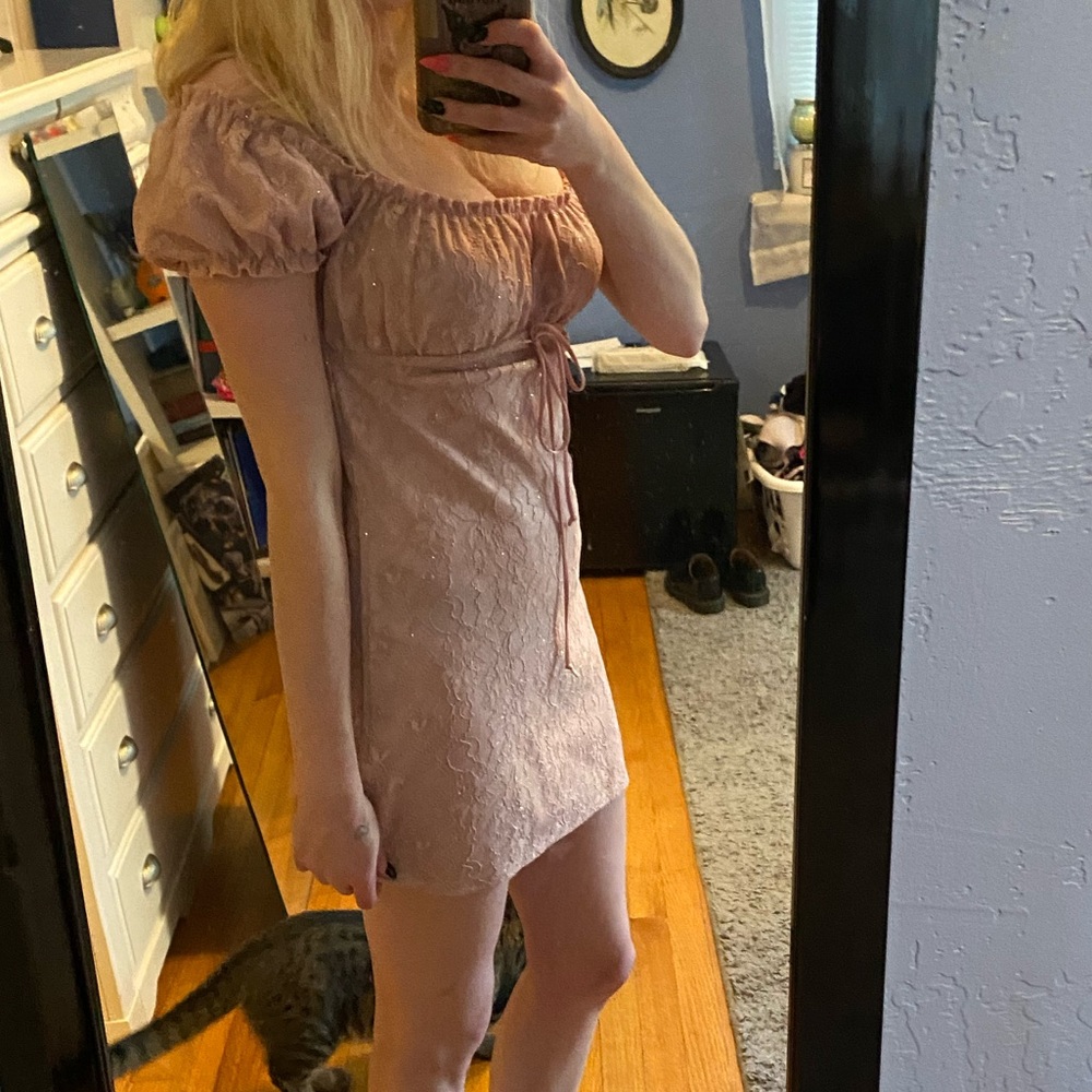 Motel pink glitter/lace babydoll dress